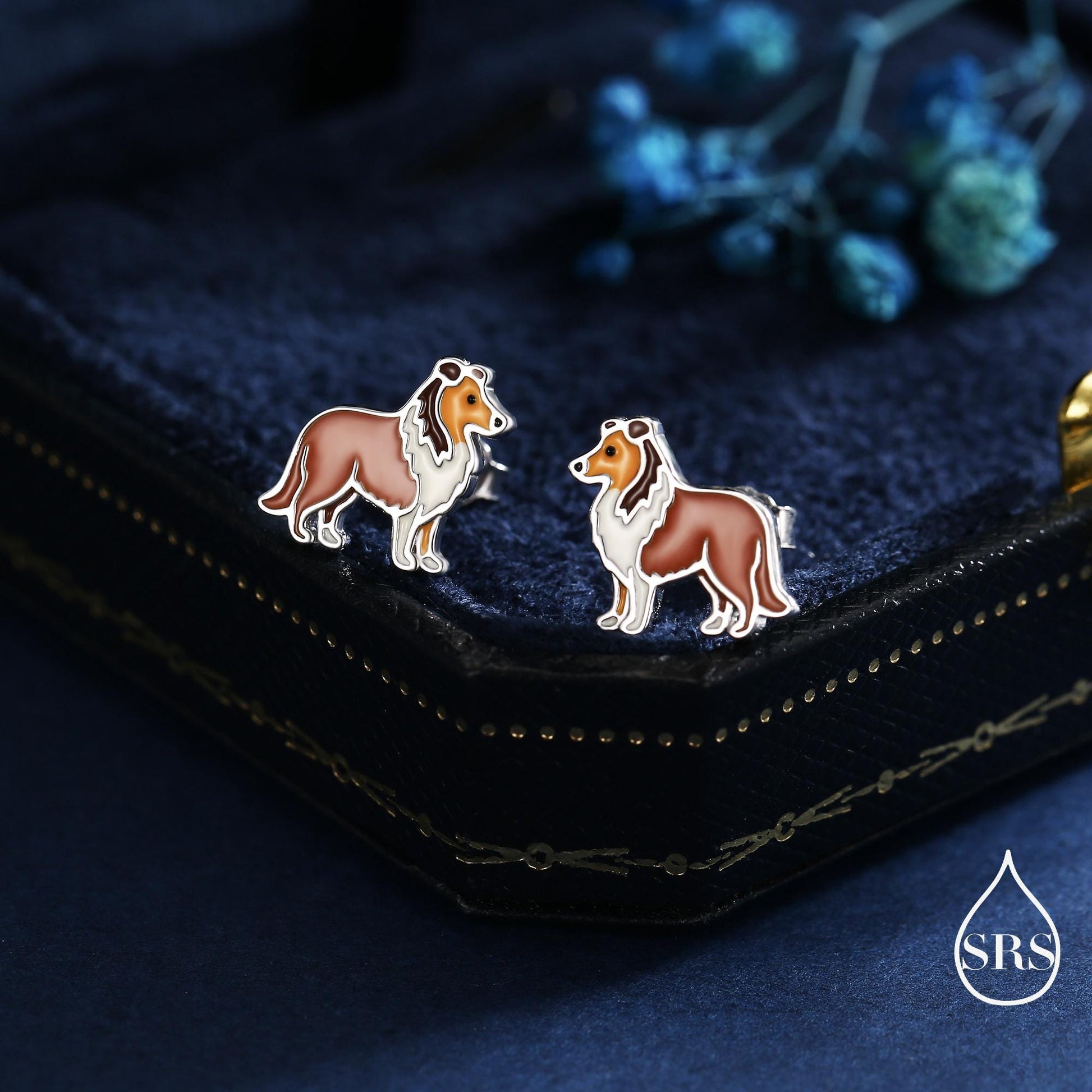Enamel Collie Dog Stud Earrings in Sterling Silver, Silver or Gold,Dog Earrings, Animal Earrings, Pet Lover