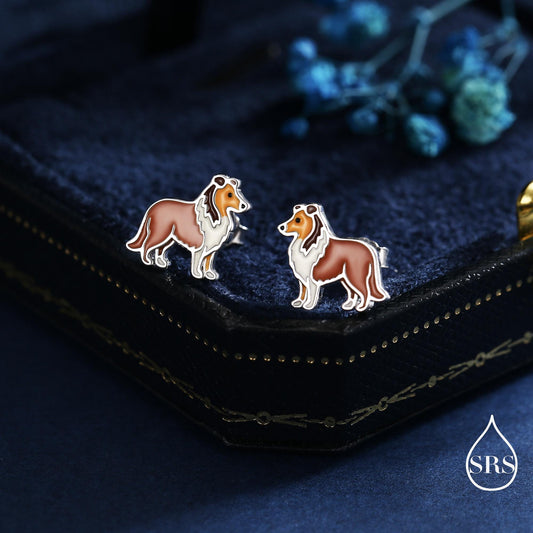 Enamel Collie Dog Stud Earrings in Sterling Silver, Silver or Gold,Dog Earrings, Animal Earrings, Pet Lover