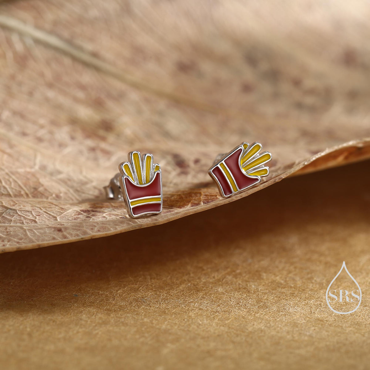 French Fries Sterling Silver Stud Earrings - Enamel Food Jewellery, Chips Earrings