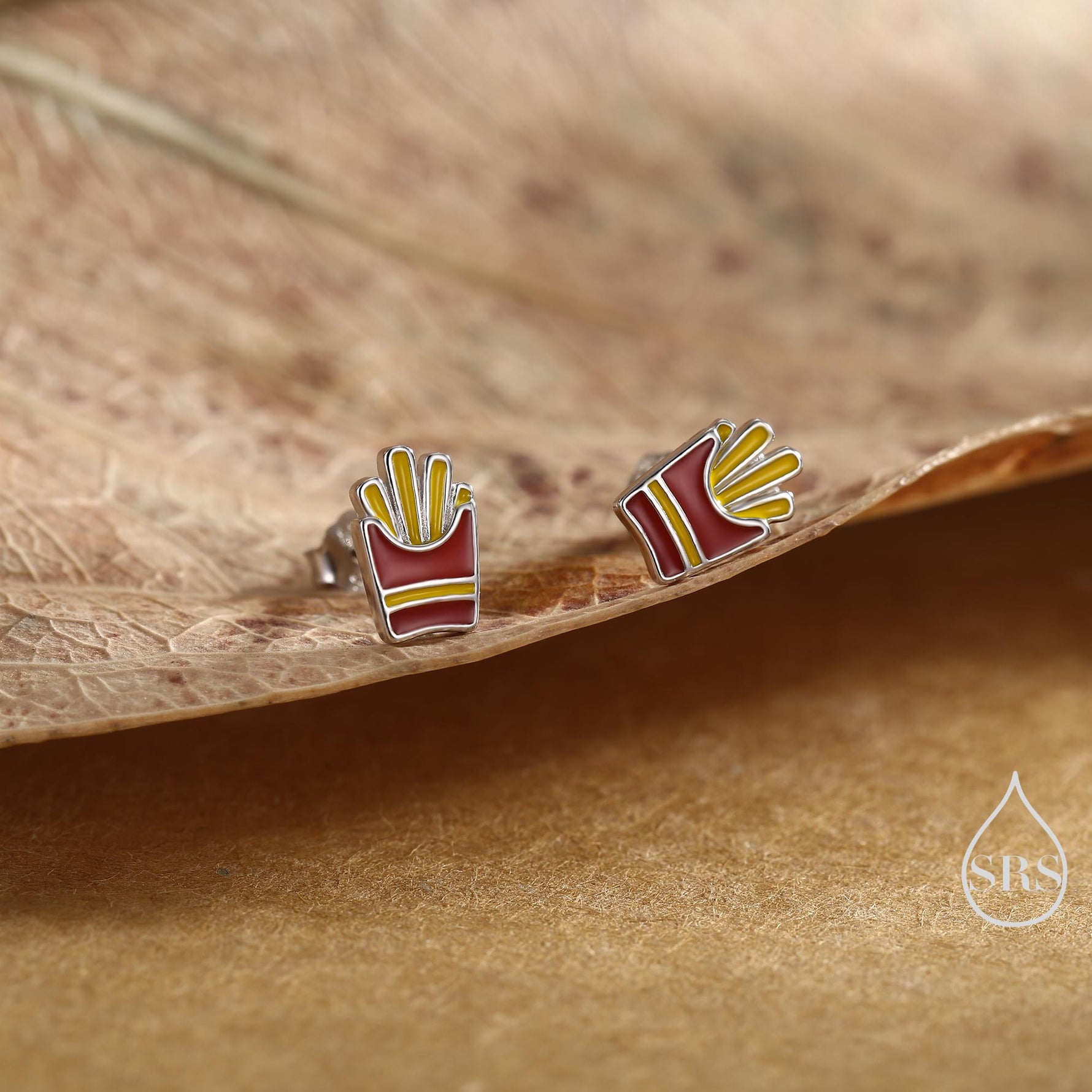 French Fries Sterling Silver Stud Earrings - Enamel Food Jewellery, Chips Earrings