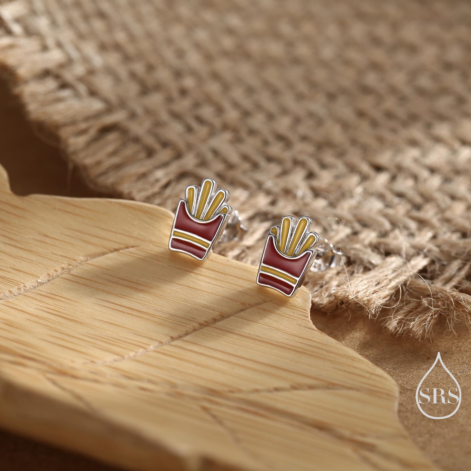 French Fries Sterling Silver Stud Earrings - Enamel Food Jewellery, Chips Earrings