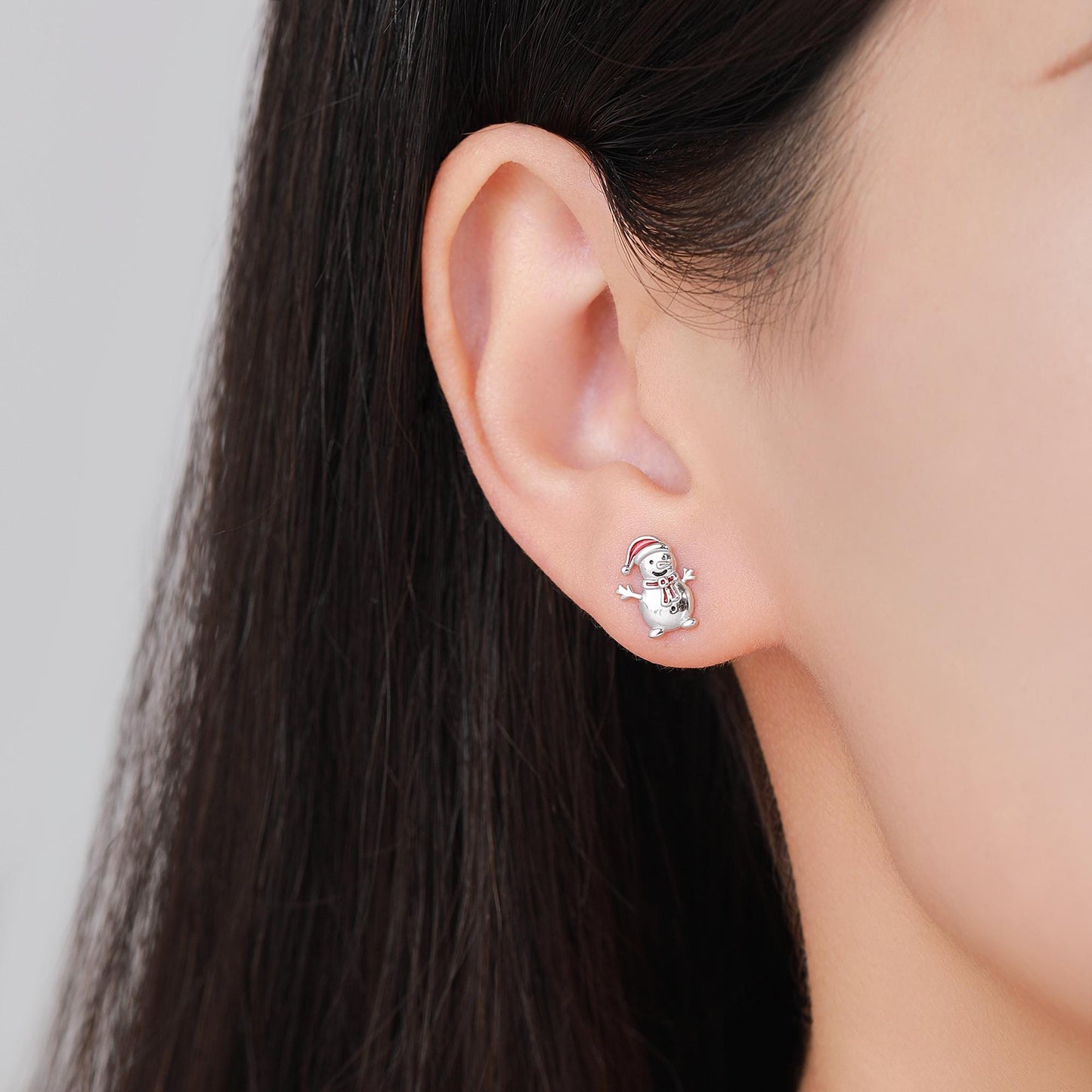 Cute Snowman with Christmas Hat Stud Earrings in Sterling Silver, Winter Earrings, Snowman Earrings, Christmas Earrings