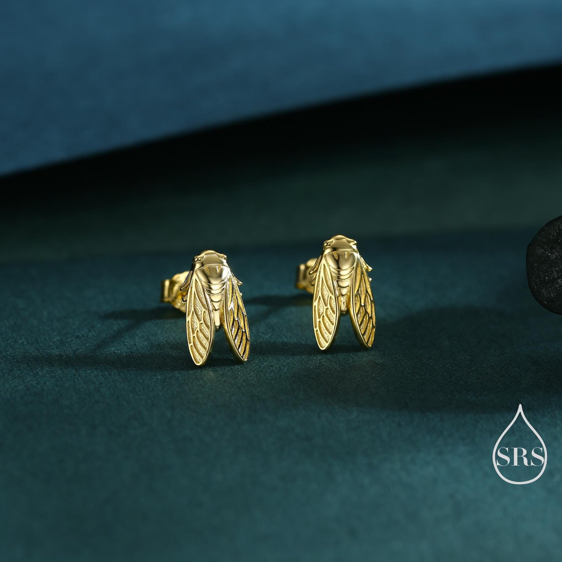 Sterling Silver Cicada Stud Earrings, Silver or Gold or Rose Gold, Cicada Insect Earrings in Sterling Silver, Animal Earrings, Fly Earrings