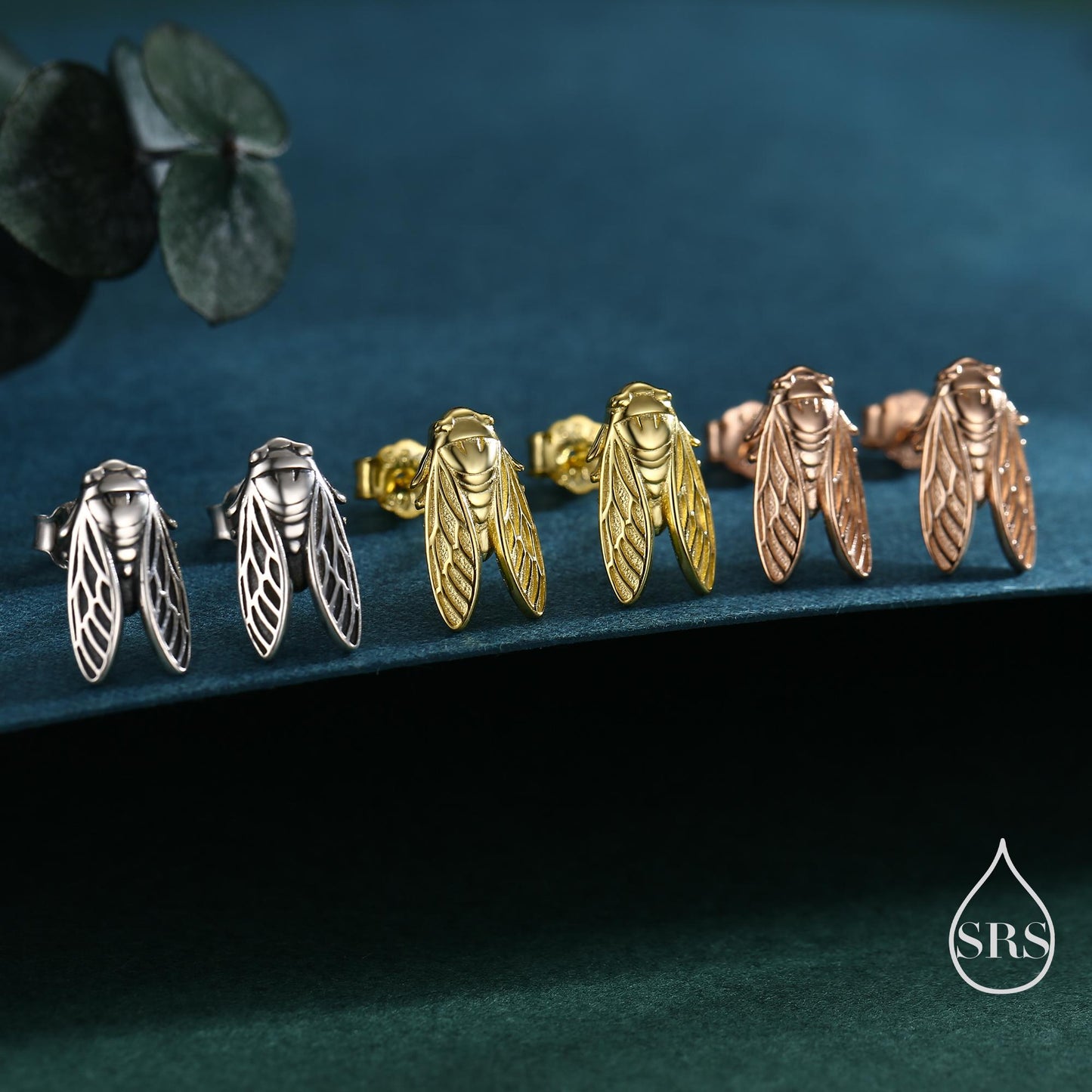 Sterling Silver Cicada Stud Earrings, Silver or Gold or Rose Gold, Cicada Insect Earrings in Sterling Silver, Animal Earrings, Fly Earrings