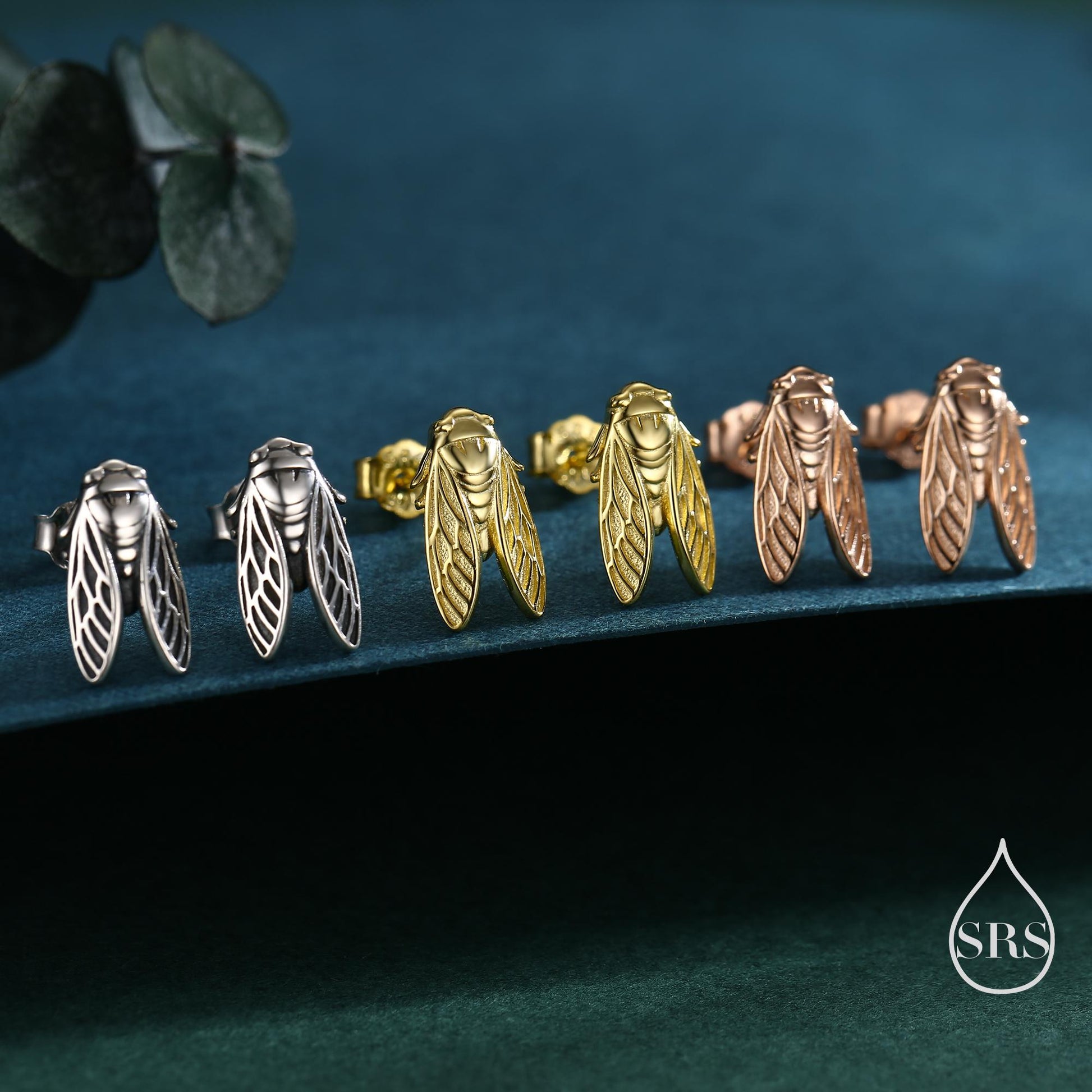 Sterling Silver Cicada Stud Earrings, Silver or Gold or Rose Gold, Cicada Insect Earrings in Sterling Silver, Animal Earrings, Fly Earrings