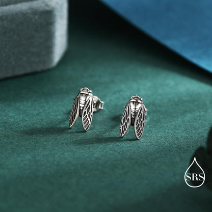 Sterling Silver Cicada Stud Earrings, Silver or Gold or Rose Gold, Cicada Insect Earrings in Sterling Silver, Animal Earrings, Fly Earrings