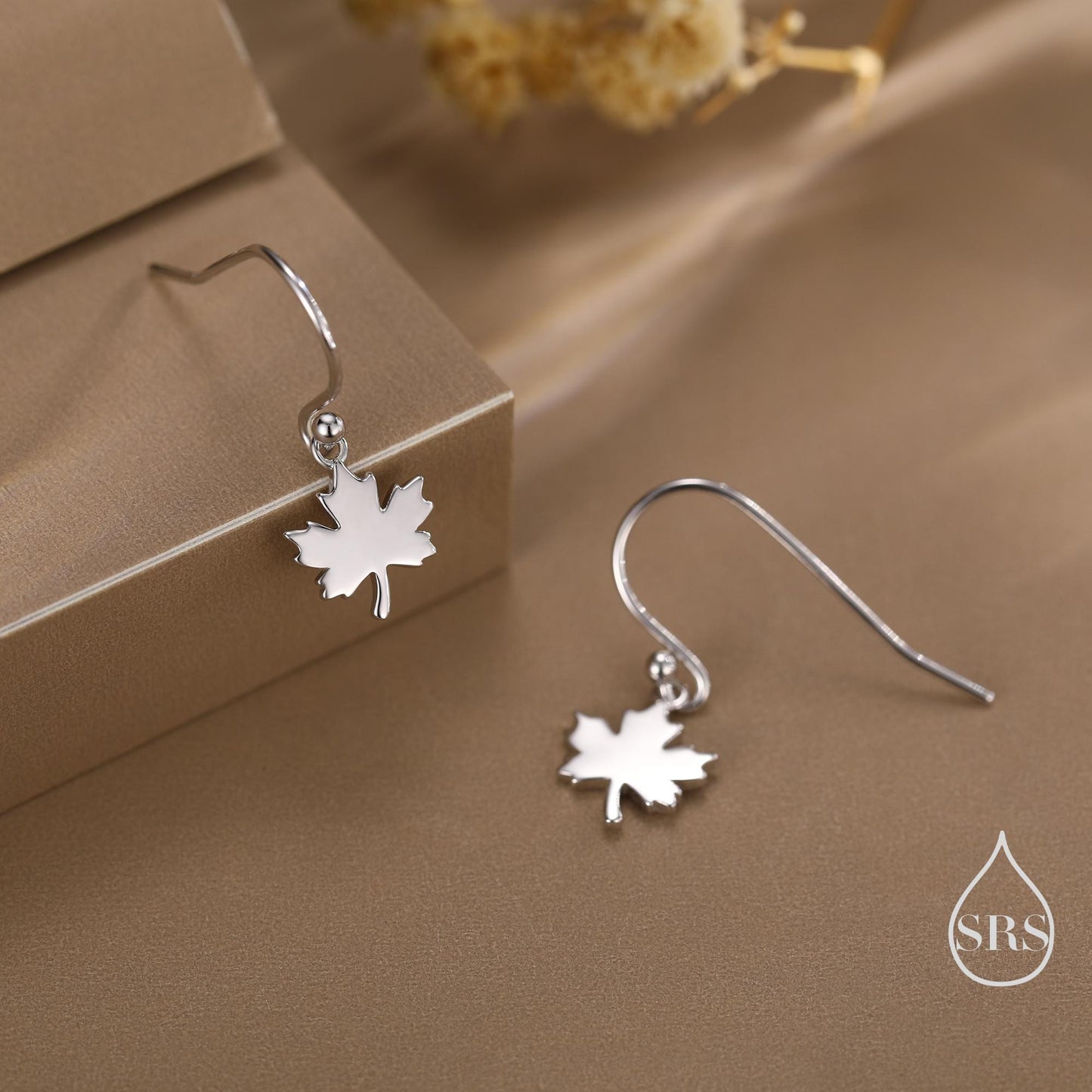 Maple Leaf Drop Hook Earrings in Sterling Silver, Silver, Gold or Rose Gold, Pretty Maple Earrings, Autumn Earrings