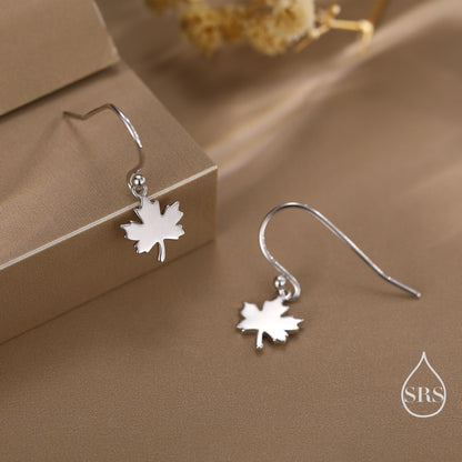 Maple Leaf Drop Hook Earrings in Sterling Silver, Silver, Gold or Rose Gold, Pretty Maple Earrings, Autumn Earrings