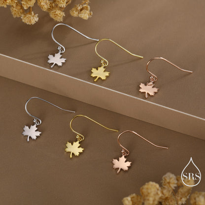 Maple Leaf Drop Hook Earrings in Sterling Silver, Silver, Gold or Rose Gold, Pretty Maple Earrings, Autumn Earrings