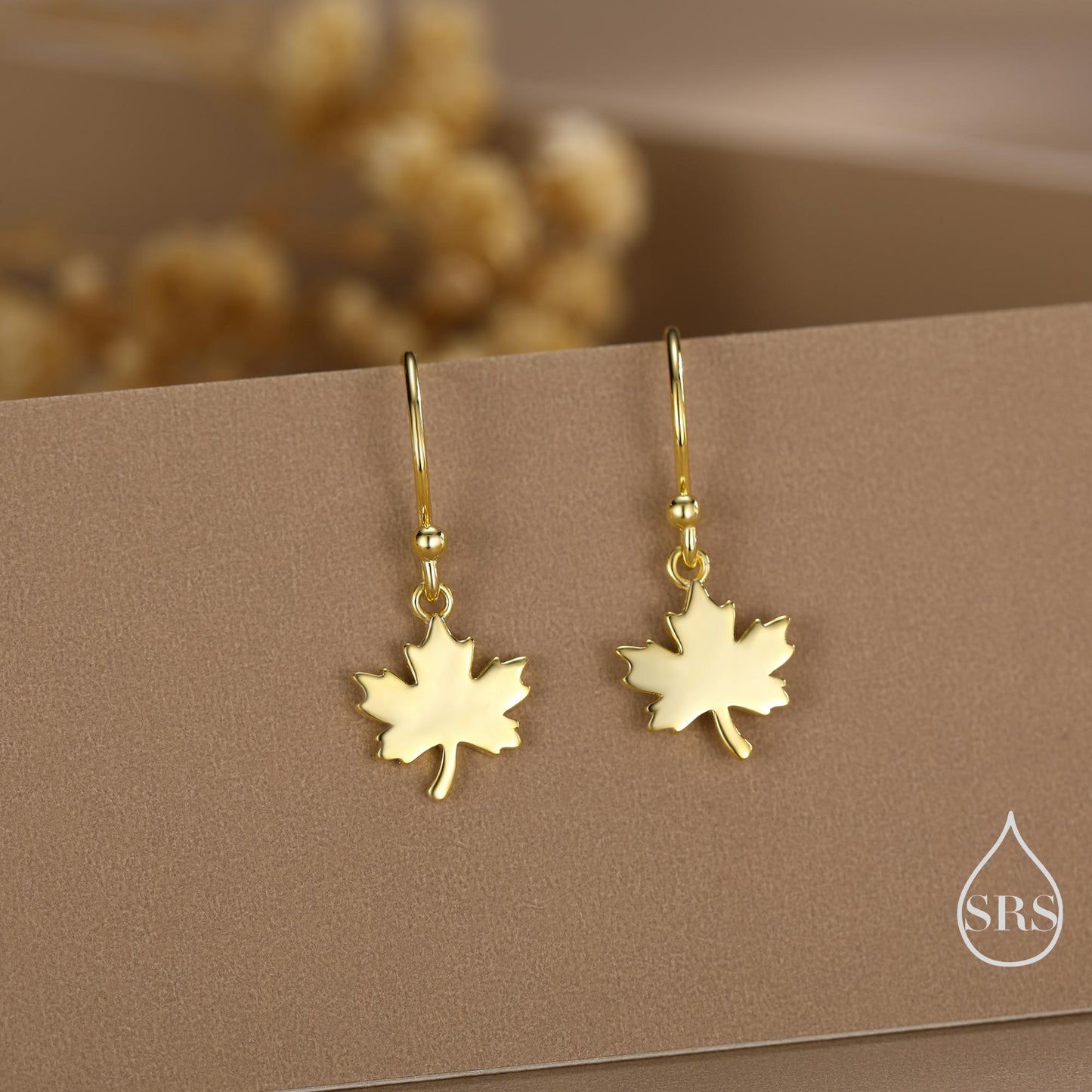 Maple Leaf Drop Hook Earrings in Sterling Silver, Silver, Gold or Rose Gold, Pretty Maple Earrings, Autumn Earrings