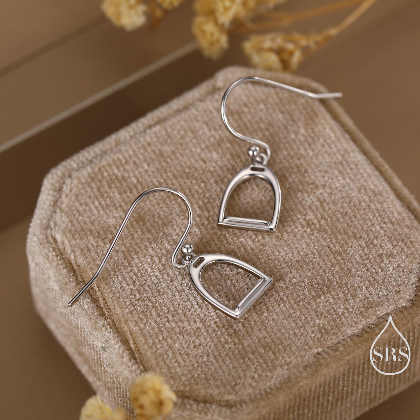 Equestrian Stirrup Sterling Silver Drop Earrings, Silver, Gold or Rose Gold Finish, Horse Earrings, Equestrian Jewellery, Animal Earrings