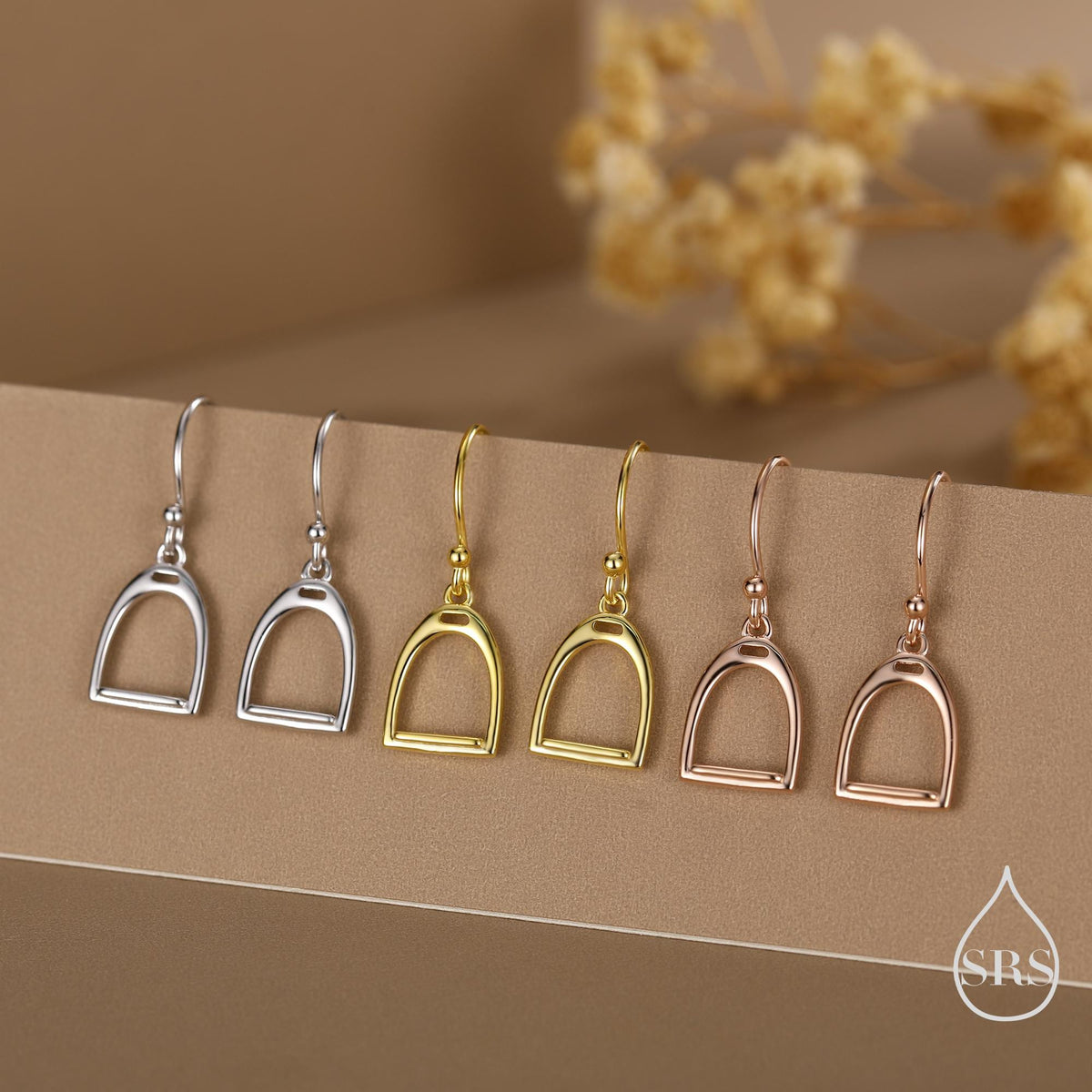 Equestrian Stirrup Sterling Silver Drop Earrings, Silver, Gold or Rose Gold Finish, Horse Earrings, Equestrian Jewellery, Animal Earrings