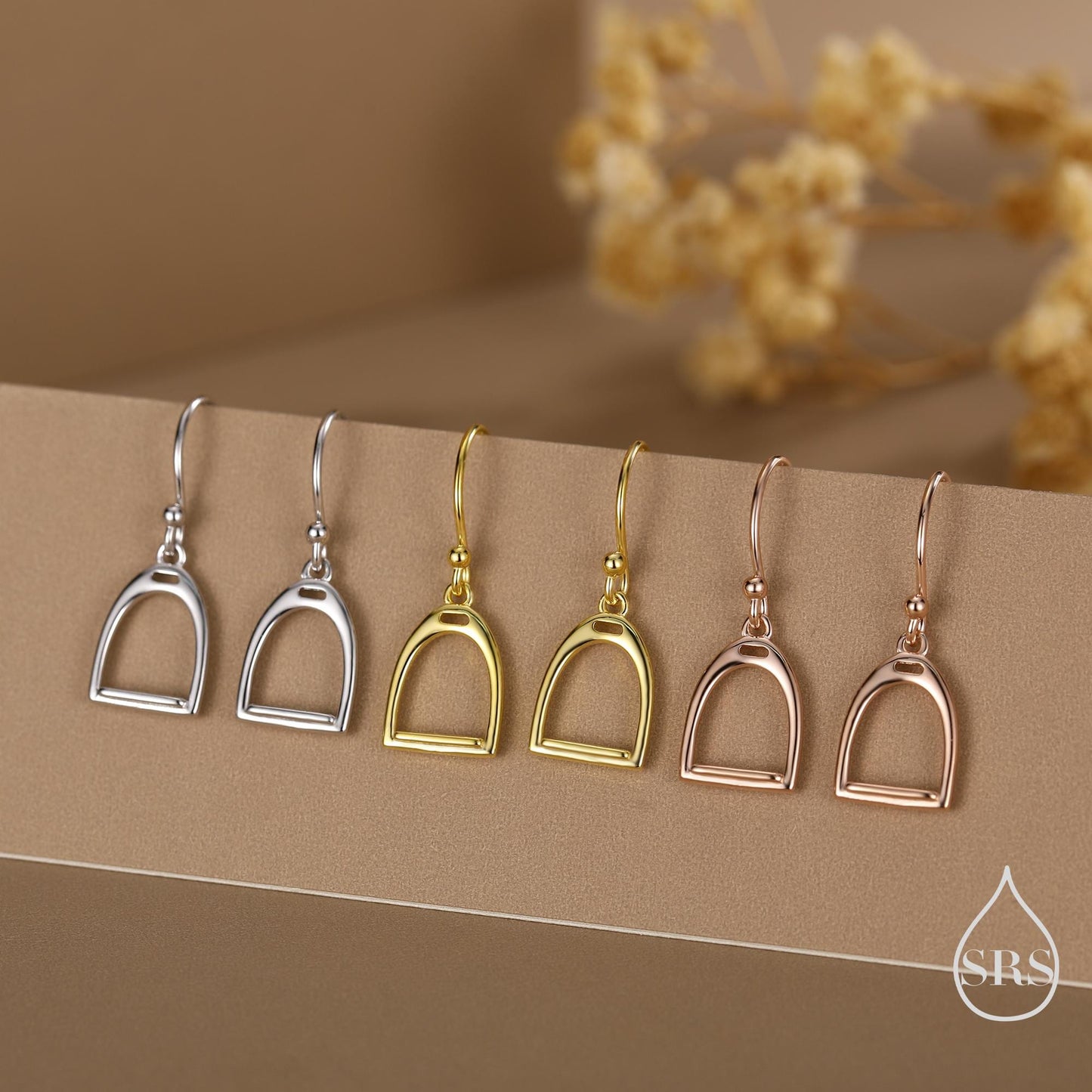 Equestrian Stirrup Sterling Silver Drop Earrings, Silver, Gold or Rose Gold Finish, Horse Earrings, Equestrian Jewellery, Animal Earrings