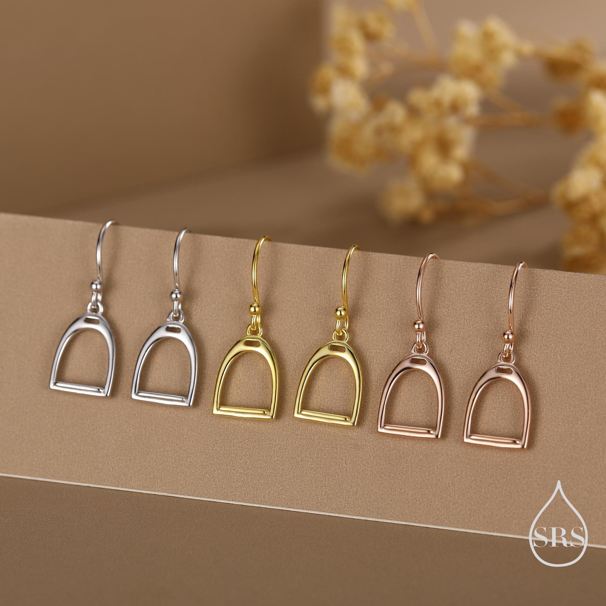 Equestrian Stirrup Sterling Silver Drop Earrings, Silver, Gold or Rose Gold Finish, Horse Earrings, Equestrian Jewellery, Animal Earrings