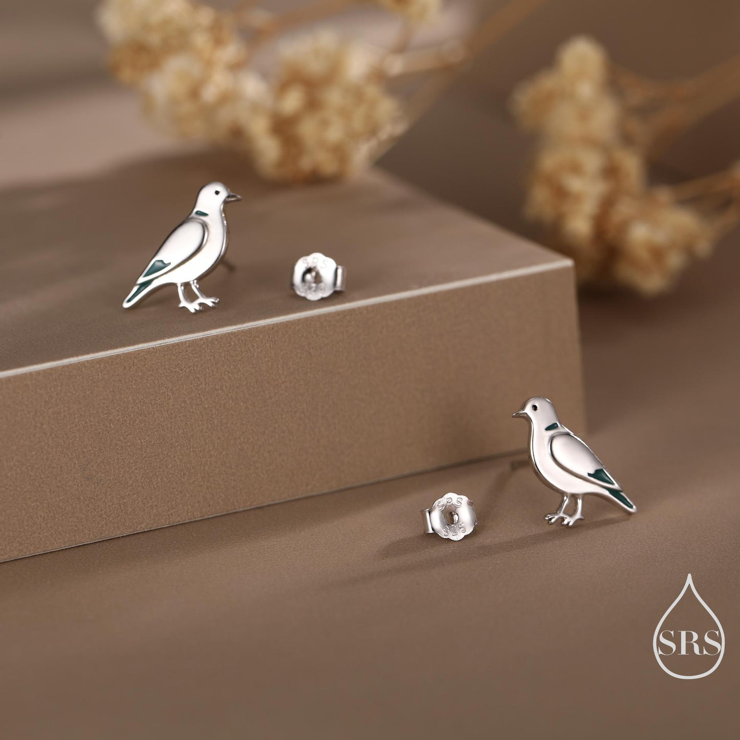 Eurasian Collared Dove Earrings in Sterling Silver, Cute Pigeon Bird Stud Earrings, Nature-Inspired Animal Earrings, Bird Earrings