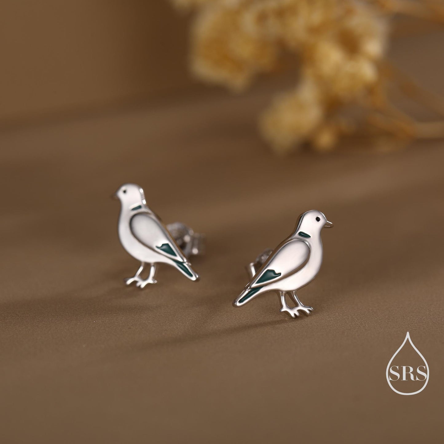 Eurasian Collared Dove Earrings in Sterling Silver, Cute Pigeon Bird Stud Earrings, Nature-Inspired Animal Earrings, Bird Earrings