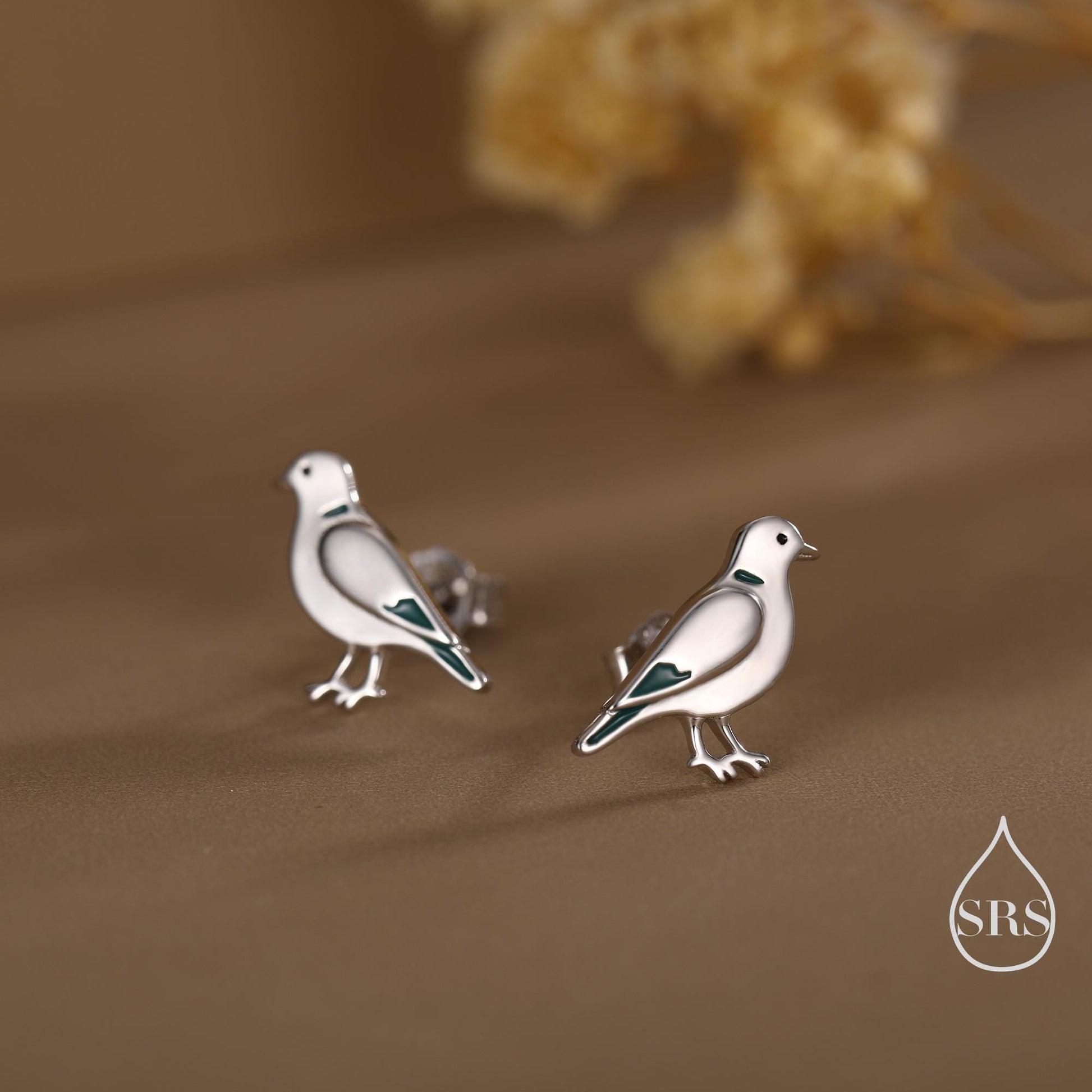 Eurasian Collared Dove Earrings in Sterling Silver, Cute Pigeon Bird Stud Earrings, Nature-Inspired Animal Earrings, Bird Earrings