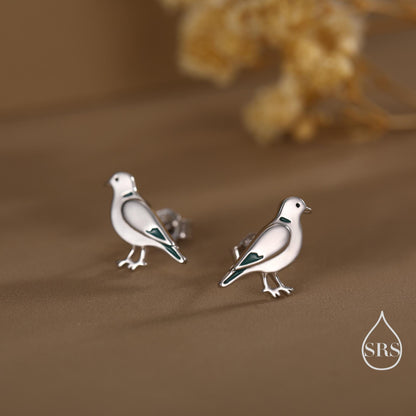 Eurasian Collared Dove Earrings in Sterling Silver, Cute Pigeon Bird Stud Earrings, Nature-Inspired Animal Earrings, Bird Earrings