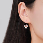 Enamel Highland Cow Drop Dangling Earrings in Sterling Silver, Scottish Inspired Highland Cow Hook Earrings