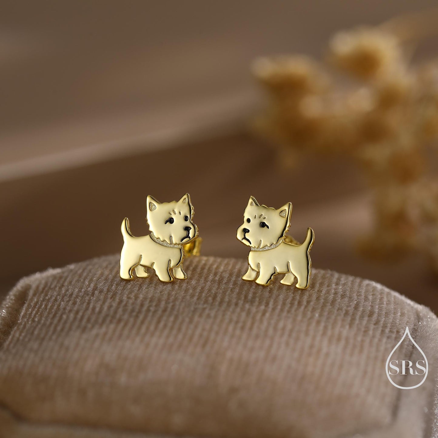 West Highland Terrier (Westie) Sterling Silver Stud Earrings, Silver, Gold or Rose Gold, Nature Inspired Pet Animal Earrings