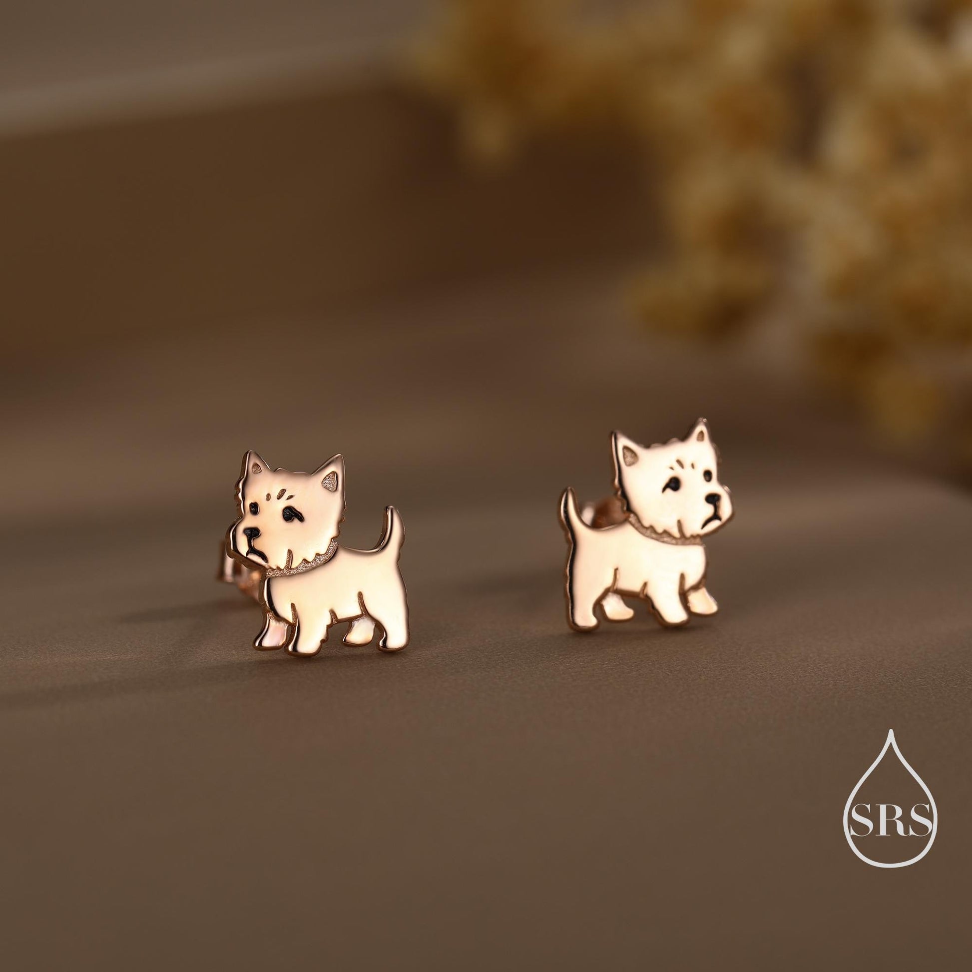 West Highland Terrier (Westie) Sterling Silver Stud Earrings, Silver, Gold or Rose Gold, Nature Inspired Pet Animal Earrings