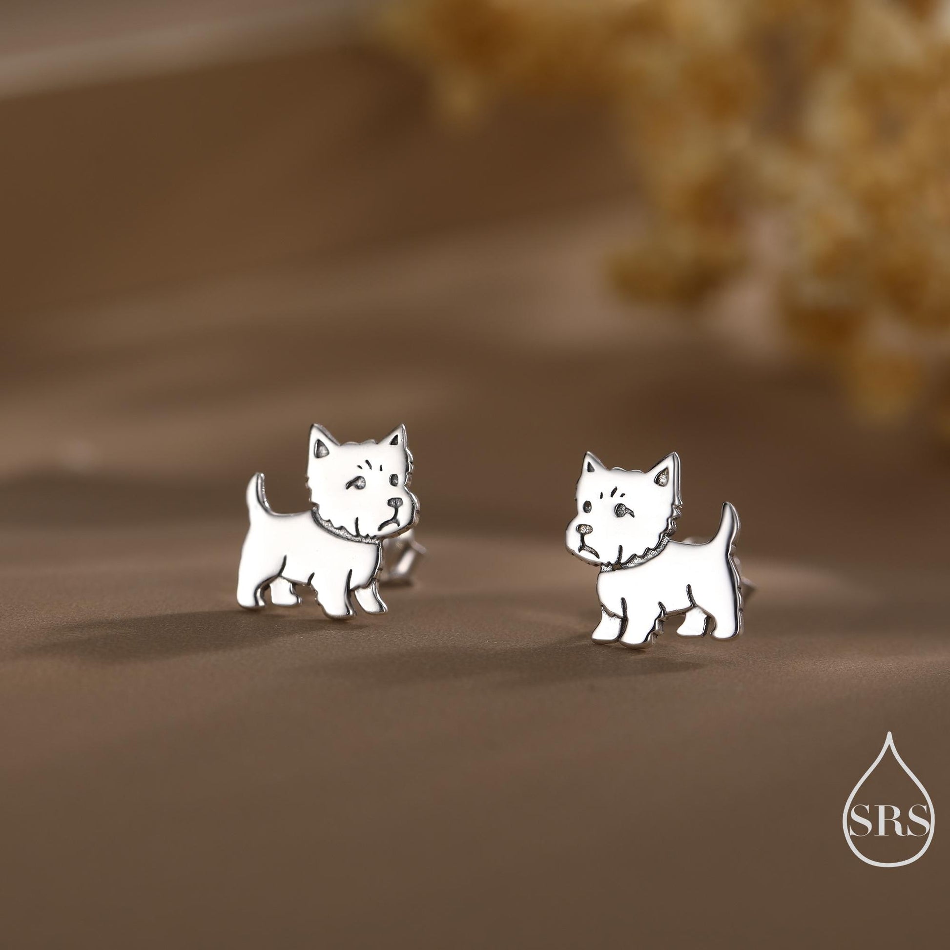 West Highland Terrier (Westie) Sterling Silver Stud Earrings, Silver, Gold or Rose Gold, Nature Inspired Pet Animal Earrings