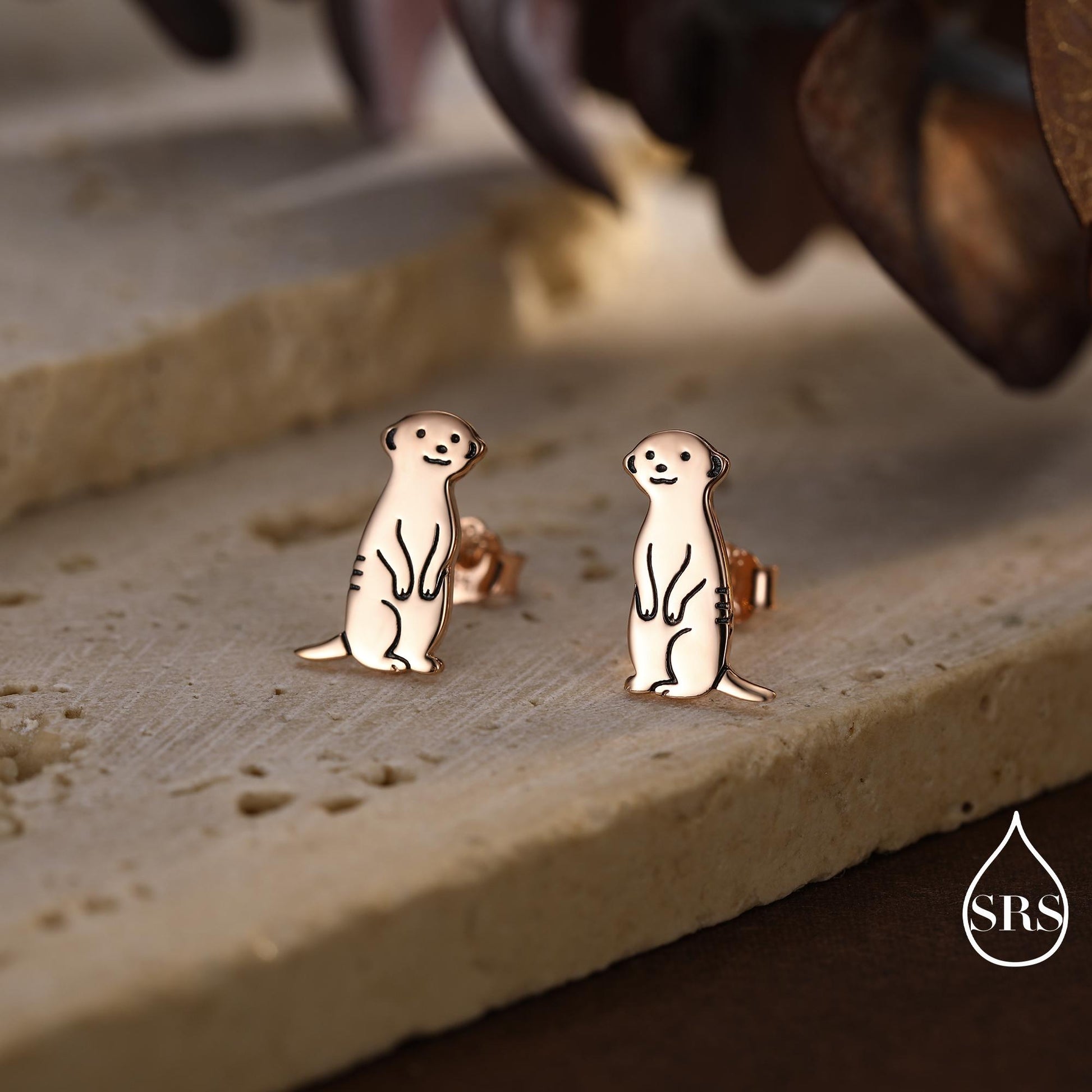 Tiny Meerkat Stud Earrings in Sterling Silver, Silver or Gold or Rose Gold Finish, Cute Animal Earrings, Nature Inspired Jewellery