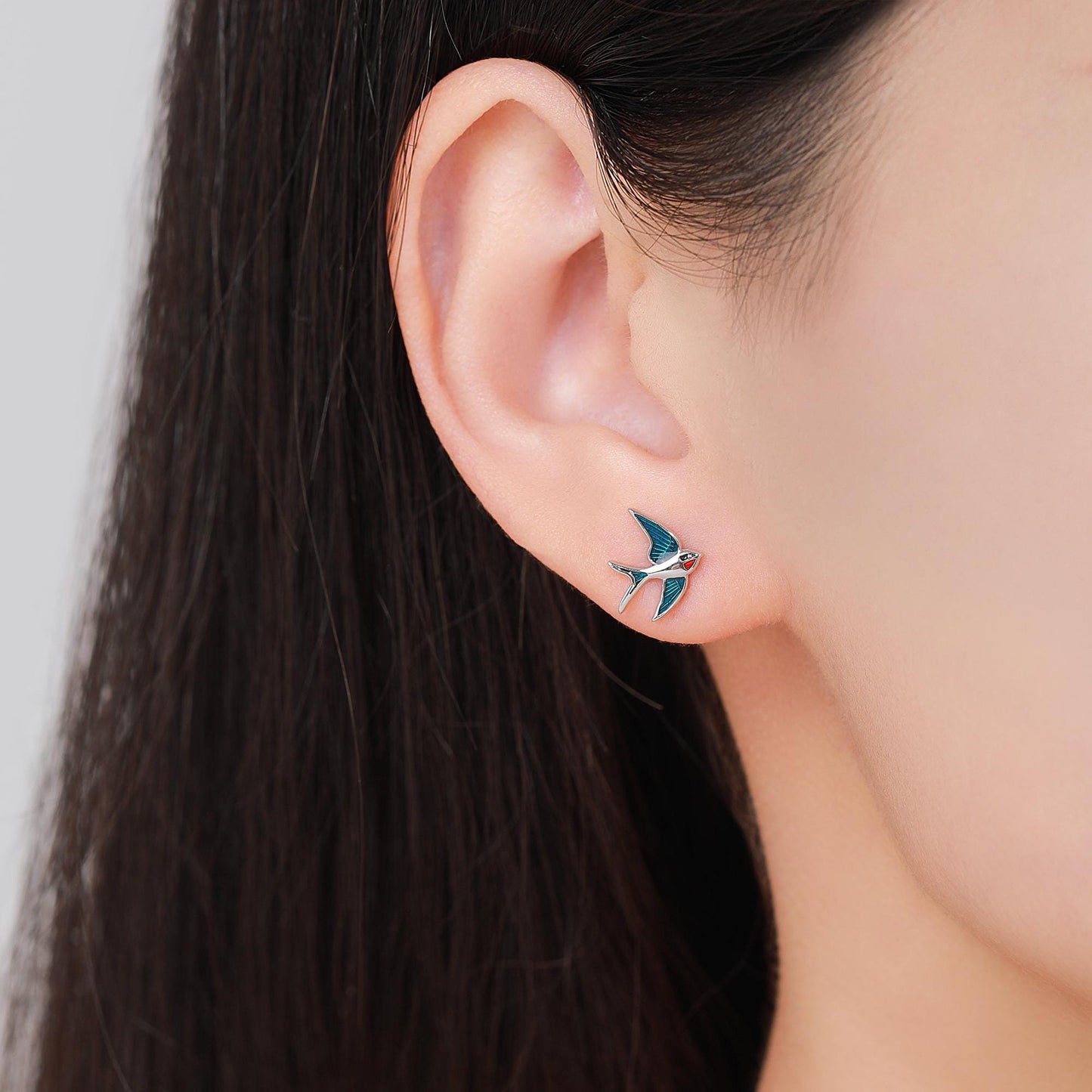 Sterling Silver Barn Swallow Bird Stud Earrings, Enamel Painted Swallow Bird Stud Earrings, Fun and Quirky Colour Bird Stud