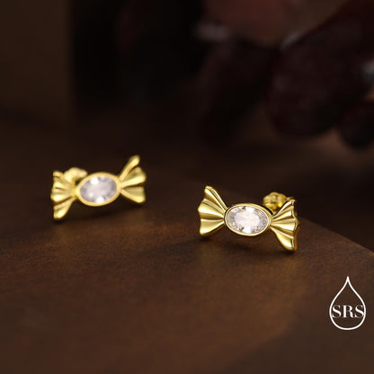 CZ Candy Stud Earrings in Sterling Silver, Silver or Gold Finish, Small Candy Sweet Earrings