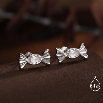 CZ Candy Stud Earrings in Sterling Silver, Silver or Gold Finish, Small Candy Sweet Earrings