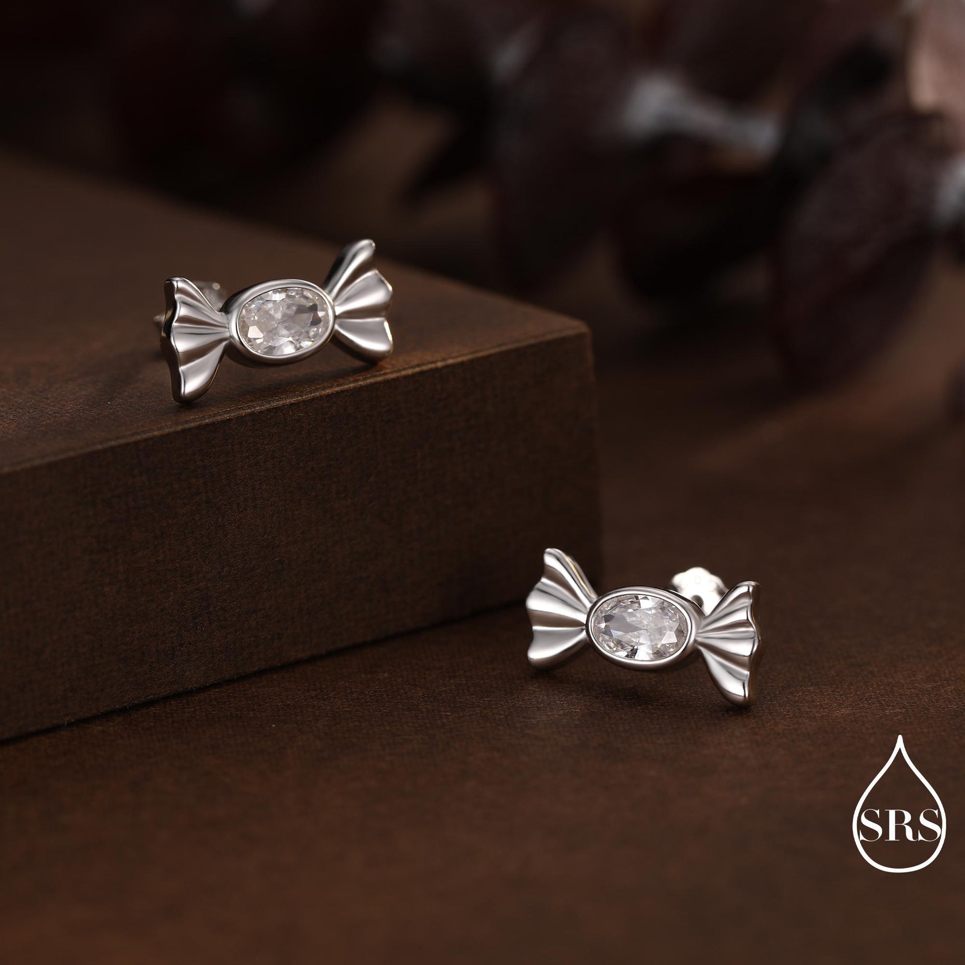 CZ Candy Stud Earrings in Sterling Silver, Silver or Gold Finish, Small Candy Sweet Earrings