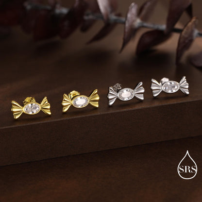 CZ Candy Stud Earrings in Sterling Silver, Silver or Gold Finish, Small Candy Sweet Earrings