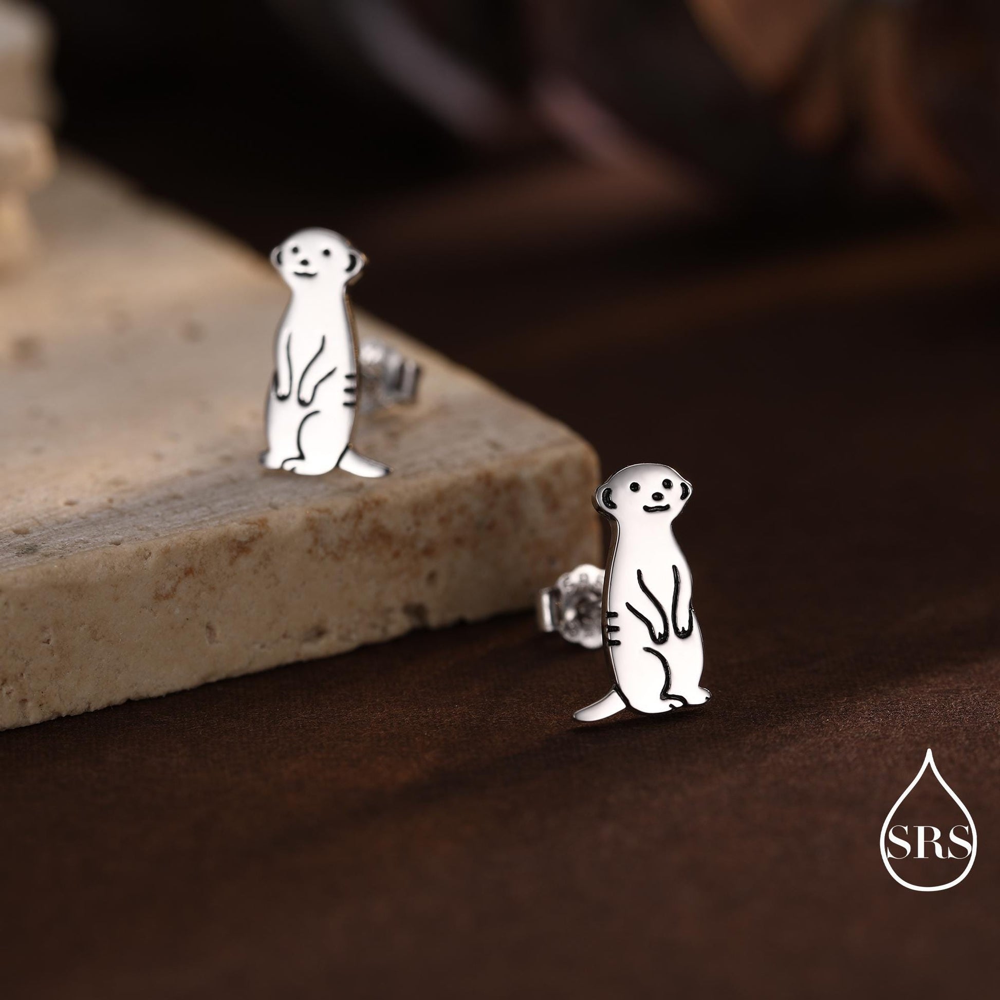 Tiny Meerkat Stud Earrings in Sterling Silver, Silver or Gold or Rose Gold Finish, Cute Animal Earrings, Nature Inspired Jewellery