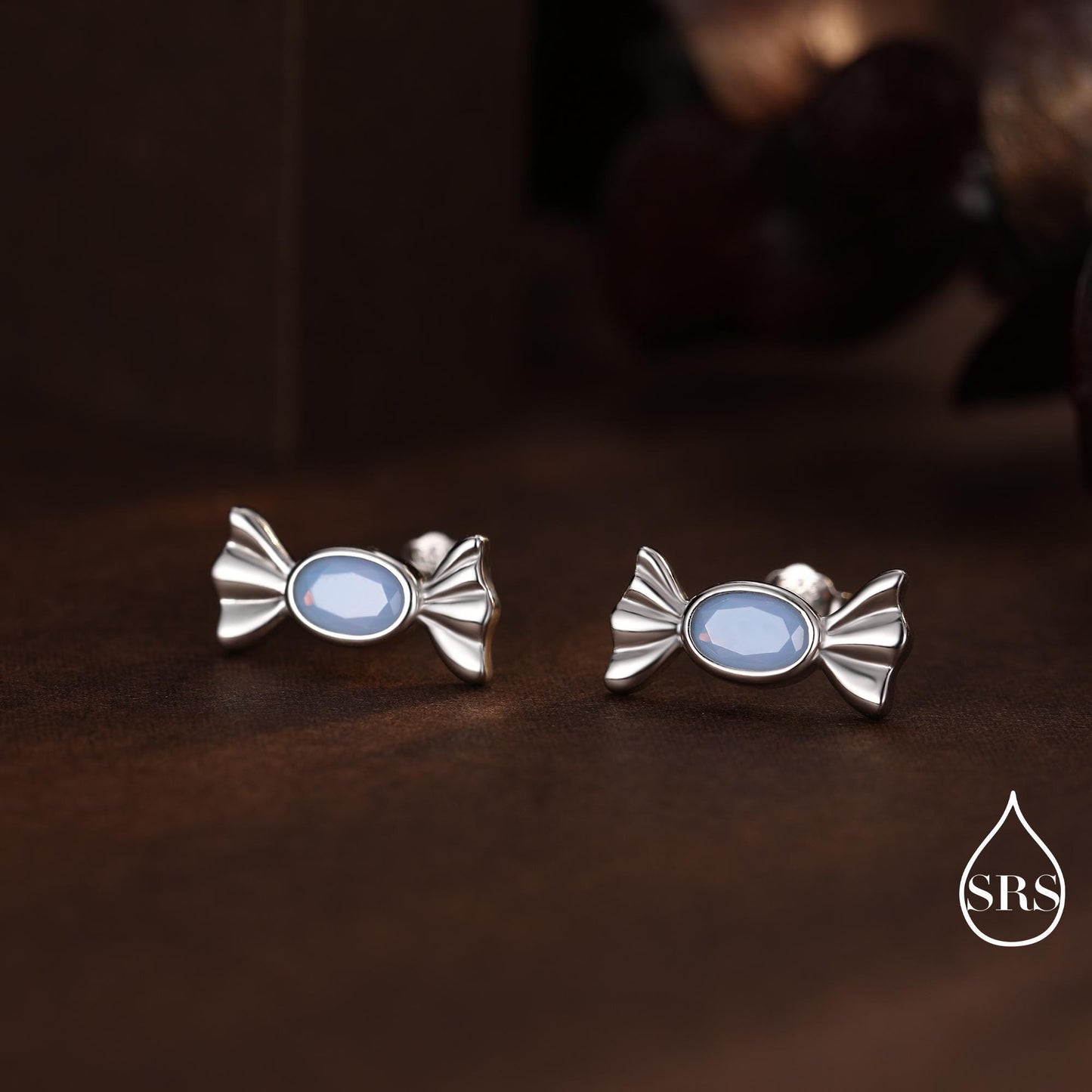Opal Blue CZ Candy Stud Earrings in Sterling Silver, Silver or Gold Finish, Small Candy Sweet Earrings