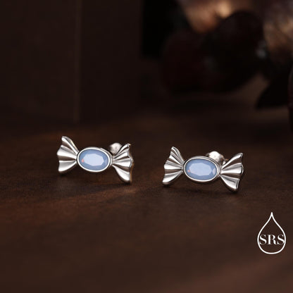 Opal Blue CZ Candy Stud Earrings in Sterling Silver, Silver or Gold Finish, Small Candy Sweet Earrings