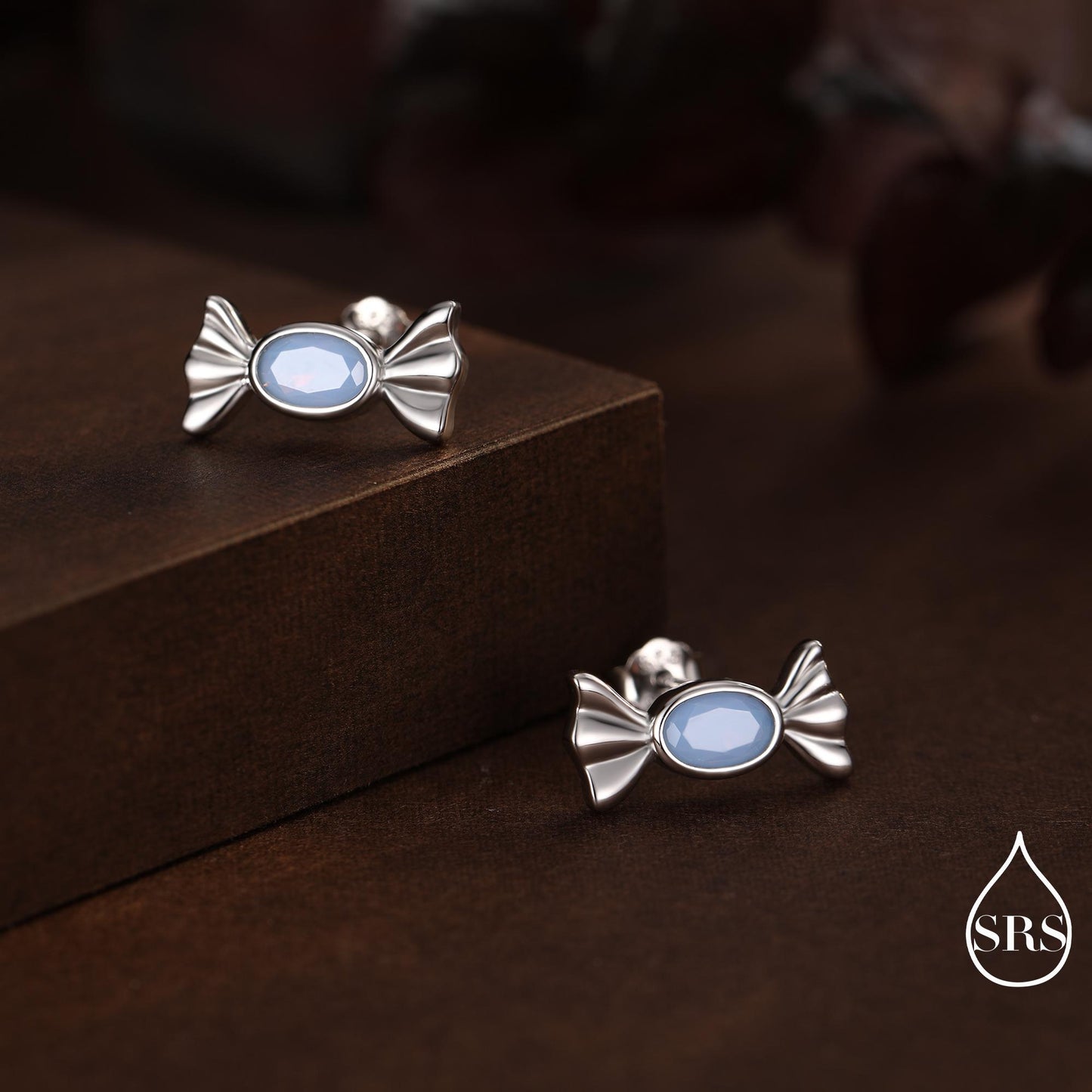 Opal Blue CZ Candy Stud Earrings in Sterling Silver, Silver or Gold Finish, Small Candy Sweet Earrings