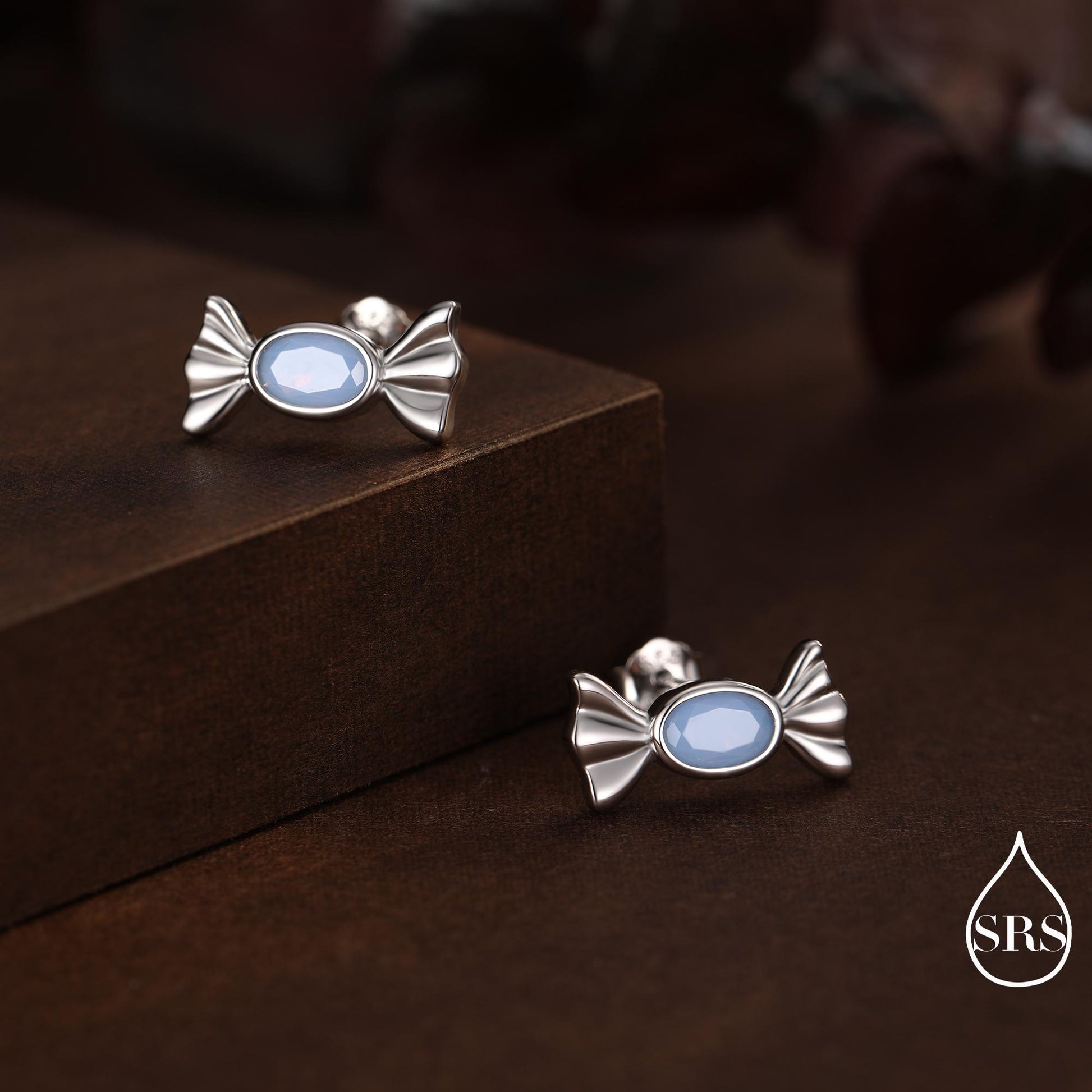 Opal Blue CZ Candy Stud Earrings in Sterling Silver, Silver or Gold Finish, Small Candy Sweet Earrings