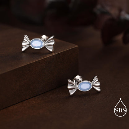 Opal Blue CZ Candy Stud Earrings in Sterling Silver, Silver or Gold Finish, Small Candy Sweet Earrings