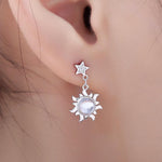 Moonstone Sun and Star Dangle Stud Earrings in Sterling Silver, Silver or Gold, Star and Sun Earrings, Moonstone Earrings, Celestial Earring