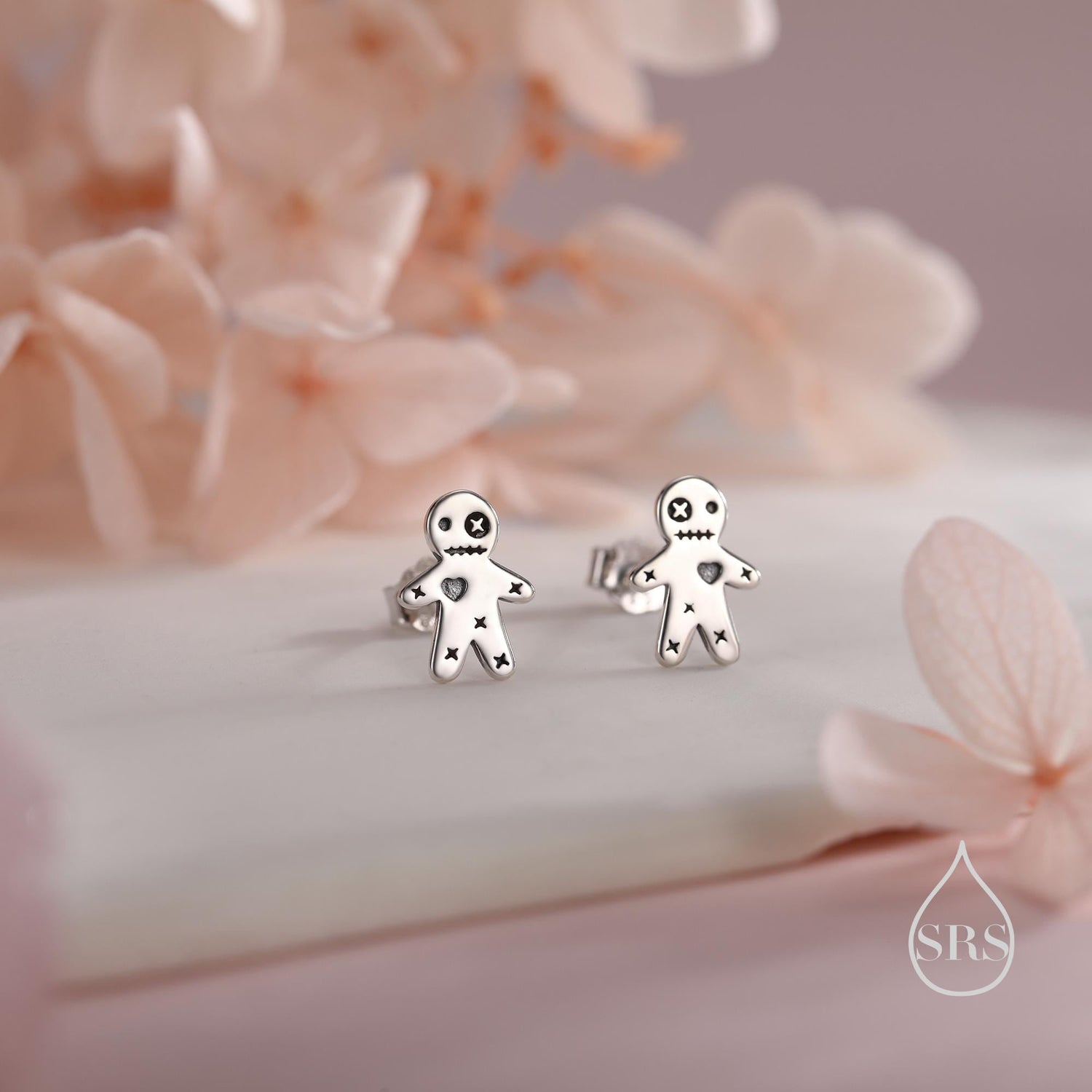 Tiny Voodoo Doll Stud Earrings in Sterling Silver, Oxidised Silver, Gold or Rose Gold, Creepy and Quirky, Halloween Earrings