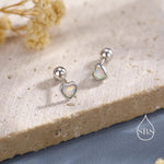 White Opal Heart Screw back / Flat Back / Stud Earrings in Sterling Silver, Lab Opal Heart Earrings, Heart Screwback Earrings, Fire Opal