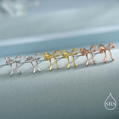 Ribbon Bow Stud Earrings in Sterling Silver, Available in Silver, Gold or Rose Gold, Ribbon Earrings, Ribbon Bow Earrings