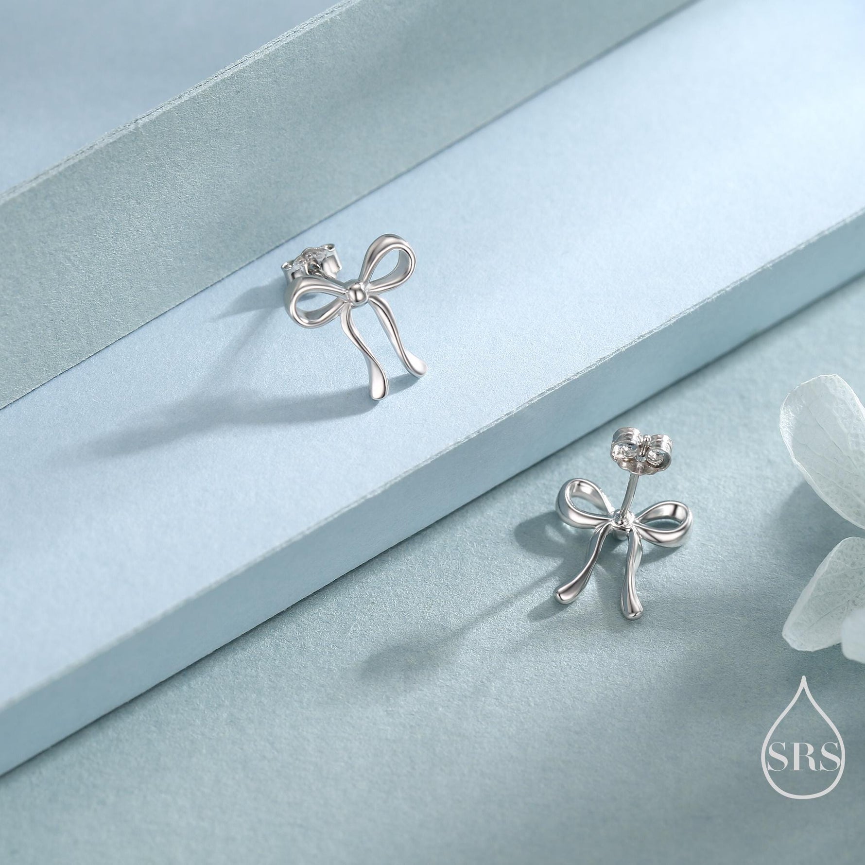 Ribbon Bow Stud Earrings in Sterling Silver, Available in Silver, Gold or Rose Gold, Ribbon Earrings, Ribbon Bow Earrings