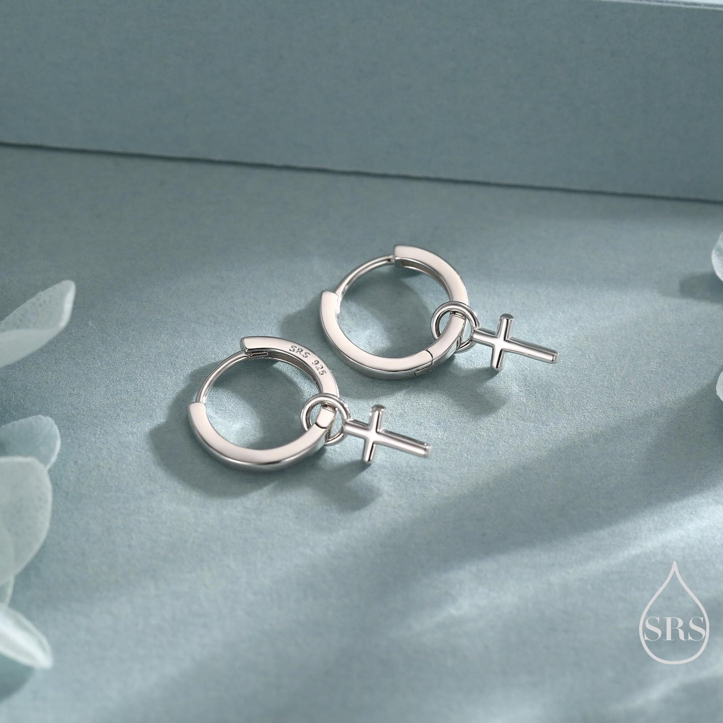 Sterling Silver Cross Hoop Earrings, 8mm or 10mm, Detachable Charm Hoop Earrings, Cross Earrings, Silver or Gold, Interchangeable