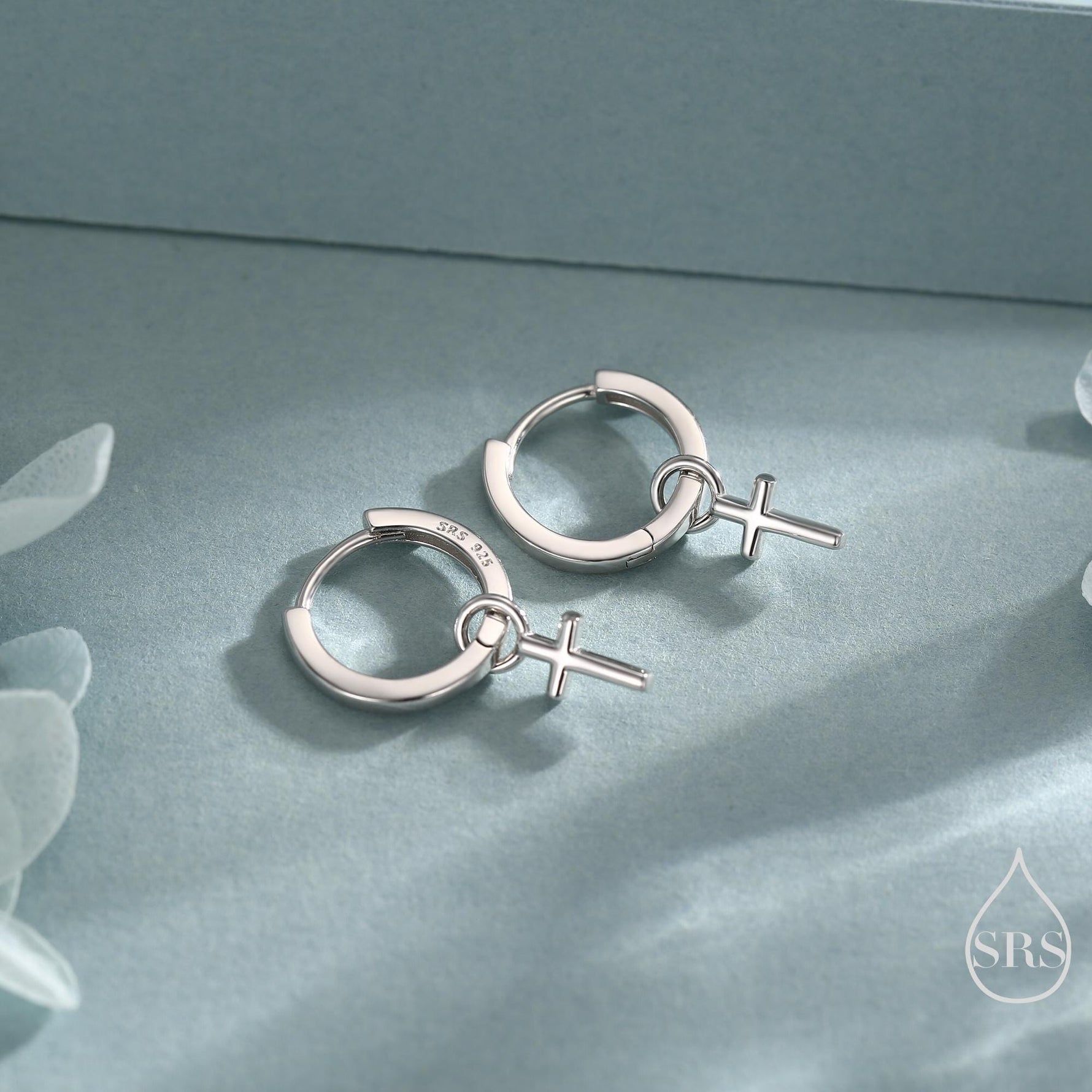Sterling Silver Cross Hoop Earrings, 8mm or 10mm, Detachable Charm Hoop Earrings, Cross Earrings, Silver or Gold, Interchangeable