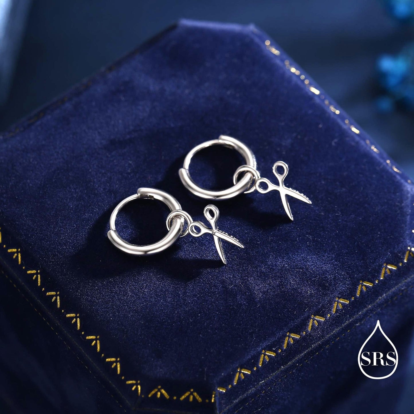 Tiny Scissors Huggie Hoops Earrings in Sterling Silver, Silver or Gold or Rose Gold Finish, Scissors Earrings, Detachable Charms