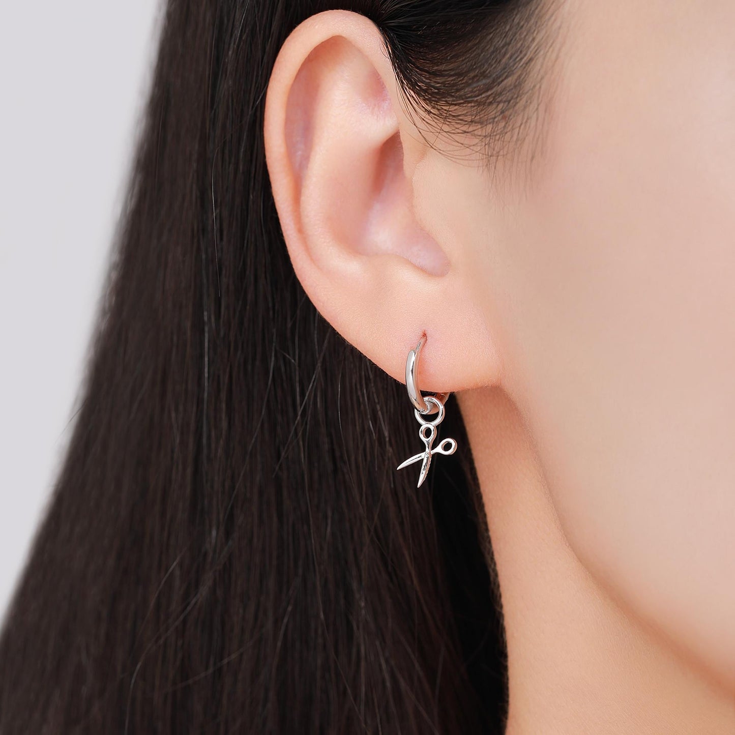 Tiny Scissors Huggie Hoops Earrings in Sterling Silver, Silver or Gold or Rose Gold Finish, Scissors Earrings, Detachable Charms