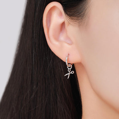 Tiny Scissors Huggie Hoops Earrings in Sterling Silver, Silver or Gold or Rose Gold Finish, Scissors Earrings, Detachable Charms
