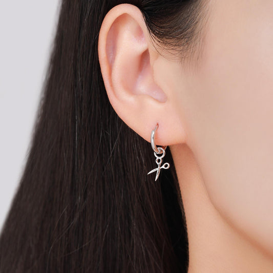 Tiny Scissors Huggie Hoops Earrings in Sterling Silver, Silver or Gold or Rose Gold Finish, Scissors Earrings, Detachable Charms