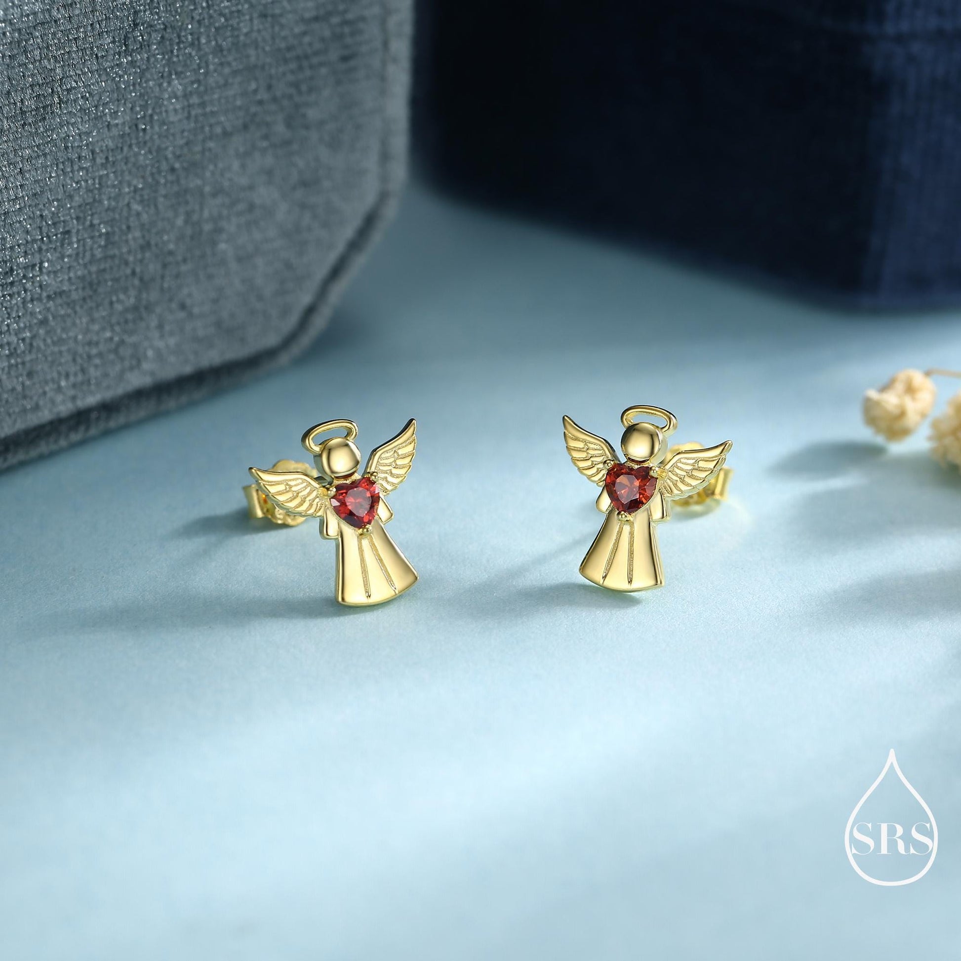 Angel Stud Earrings in Sterling Silver, Available in 3 Finishes - Silver, Gold and Rose Gold, Silver Angel Earrings